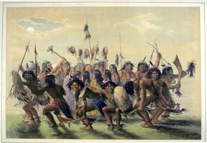 Nativos Americanos realizando una danza tribal en grupo de George Catlin